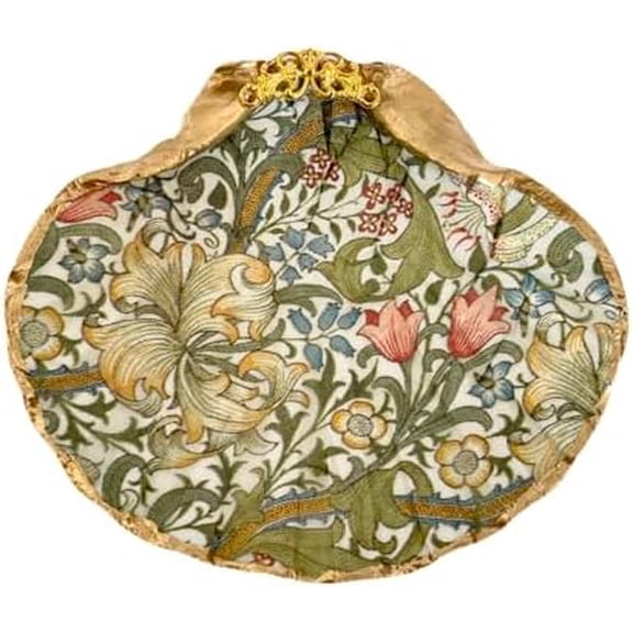 William Morris Natural Shell Jewelry Tray Gifts for Women, Handmade Ring Dish Room Decor Jewelry Organizer Candle Holder for Mom Birthday/Wedding/Christmas Stocking Stuffers Gift (Golden Lily)