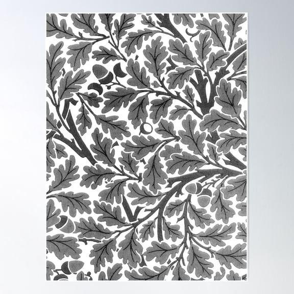 William Morris Oak Leaves, Gray / Grey And White Poster Wall Art, Modern Wall Decor For Living Room Bedroom, 8x12 UNFRAMED