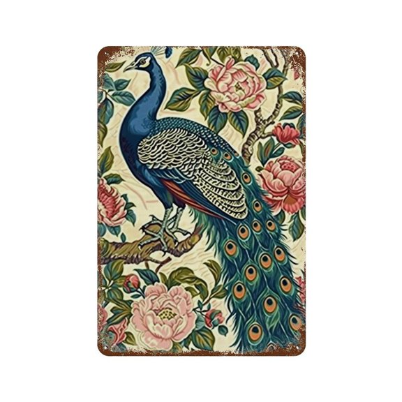 William Morris Peacock & Peony 01 Vintage Iron Art Metal Tin Sign Poster Modern Home Decor Retro Posters Coffee Club Bar Shop Decorations Style 30x20cm