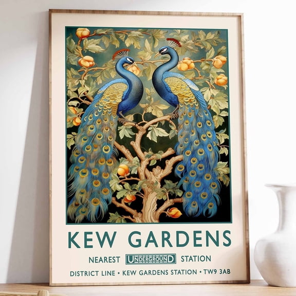 William Morris Peacock Print, Kew Gardens Print, London Print, William Morris Poster, Vintage Wall Art, Floral Art, Vintage Poster UNFRAMED PAPER POSTER, Home Decor, Vintage Gift, Living Room Dercor