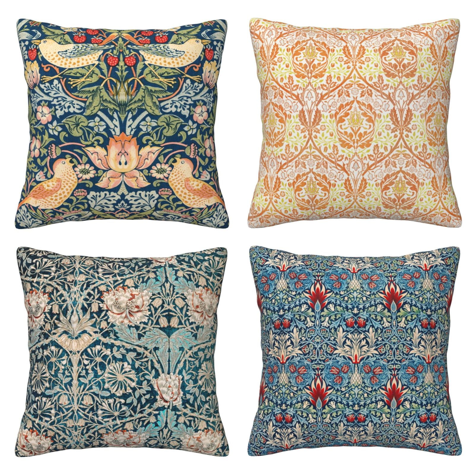 William Morris Pillow Covers 18x18 Inch Set of 4 The Strawberry Thieves