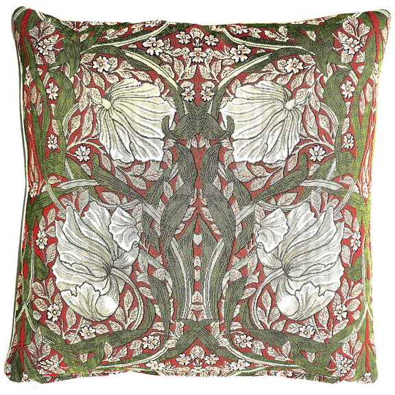 William Morris Pimpernel And Thyme - Paneled Pillowcase/Cushion Cover Red 18 x 18 inch