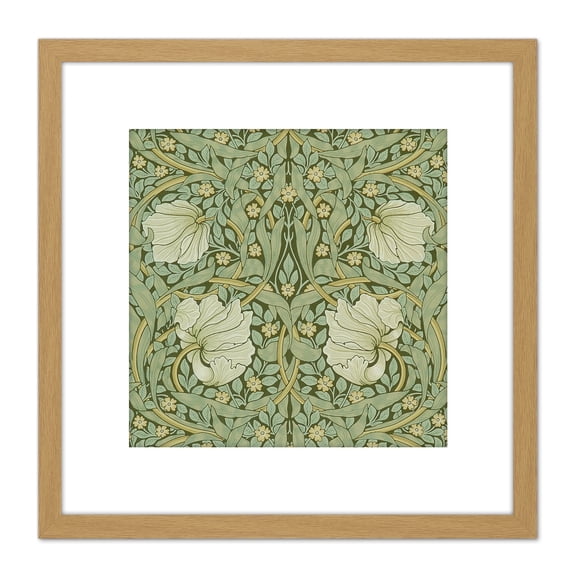 William Morris Pimpernel Arts Craft Pattern Design 8X8 Inch Square Wooden Framed Wall Art Print Picture with Mount