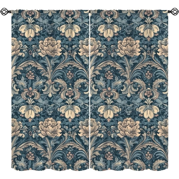 William Morris Plant Curtain, Vintage Plant Leaf Floral Flower Pattern Blackout Window Treatments, Rod Pocket Thermal Insulated Drapes 2 Panel Sets for Bedroom Living Room Kitchen, 84W X 84L