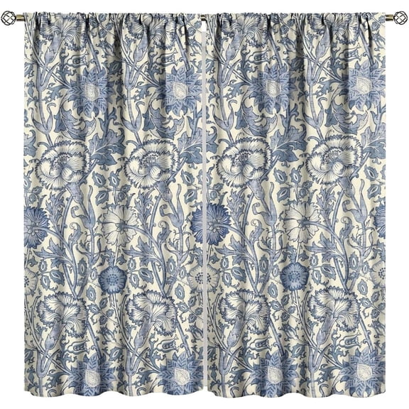 William Morris Plant Curtains, Rustic Farmhouse Retro Floral Flowers Print Blackout Window Treatments Drapes, for Living Room Bedroom Kitchen 26(W)*84(L) 2 Panels