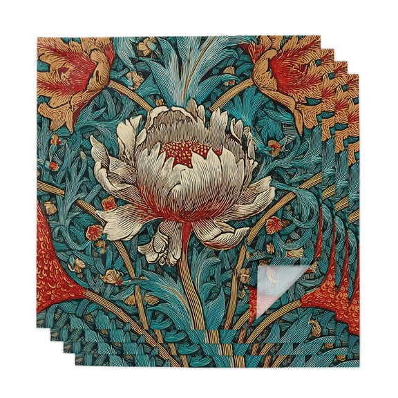 William Morris Plant Floral Cloth Napkins, Retro Lotus Flower Leaves Washable and Reusable Dinner Napkins Set of 4, Table Napkin for Kitchen Party Birthday Wedding Hotel Housewarming 20"x20"