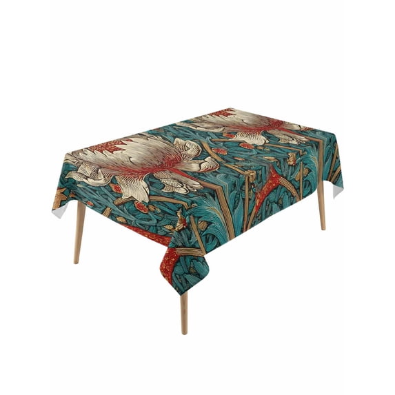 William Morris Plant Floral Table Cloth, Waterproof Tablecloth for Rectangle Tables, Retro Lotus Flower Leaves Reusable Washable Fabric Table Cover for Restaurant Kitchen Dining Tables 54"x108"