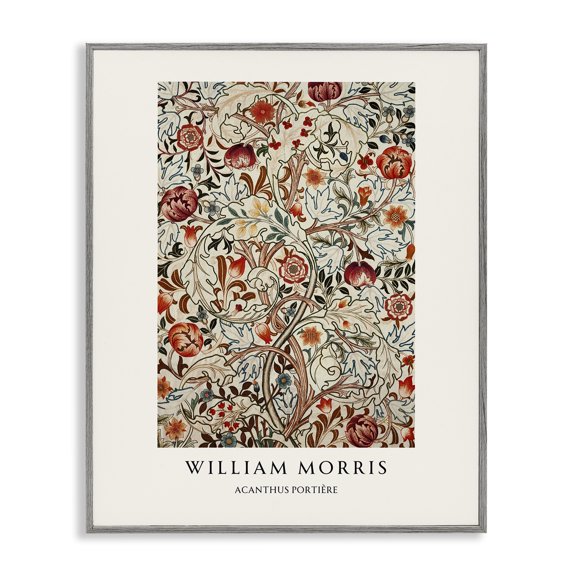 Stupell Industries William Morris Red Dotted Flowers Gray Framed Giclee Art, design by Vintage Hustle, 30 x 24