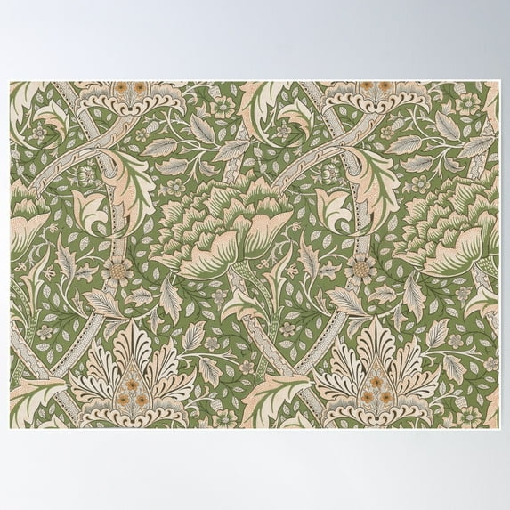 William Morris Sage Green Windrush Floral Leaves Vintage Pattern -Victorian Botanical Designs, Poster Wall Art, Modern Wall Decor For Living Room Bedroom, 24x36 UNFRAMED