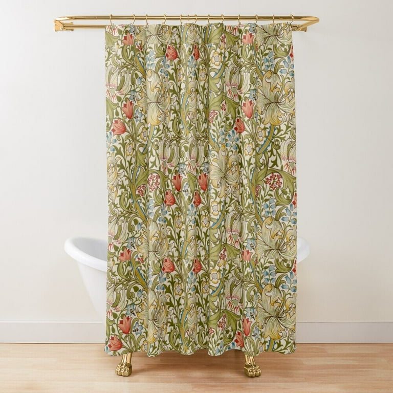 William Morris Shower Curtain | Dusty Rose Floral | Vintage Bathroom Accessory | White & Rose Pink Floral buy Pattern | Fresh Modern Bathroom