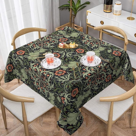 William Morris Square Tablecloth,Watercolor Botanical Floral Vintage Print Kitchen Party Table Decor Tablecloths,Boho Floral Tablecloth,55x55inch
