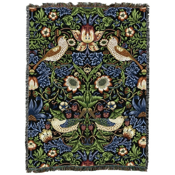 Pure Country Weavers William Morris Strawberry Thief Blanket - Arts & Crafts - Tapestry Throw Woven from Cotton - Made in The USA (72x54)