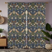 William Morris Strawberry Thief Curtains, Vintage Blue Botanical Drapes with Birds and Floral Pattern, Classic Arts & Crafts Window Panels for Cottage or Living Room, 2 Panels 42x63 Inch