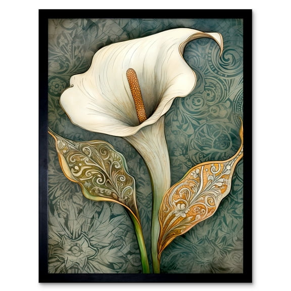William Morris Style Art Nouveau Calla Lily Flower Art Print Framed Poster Wall Decor 12x16 inch