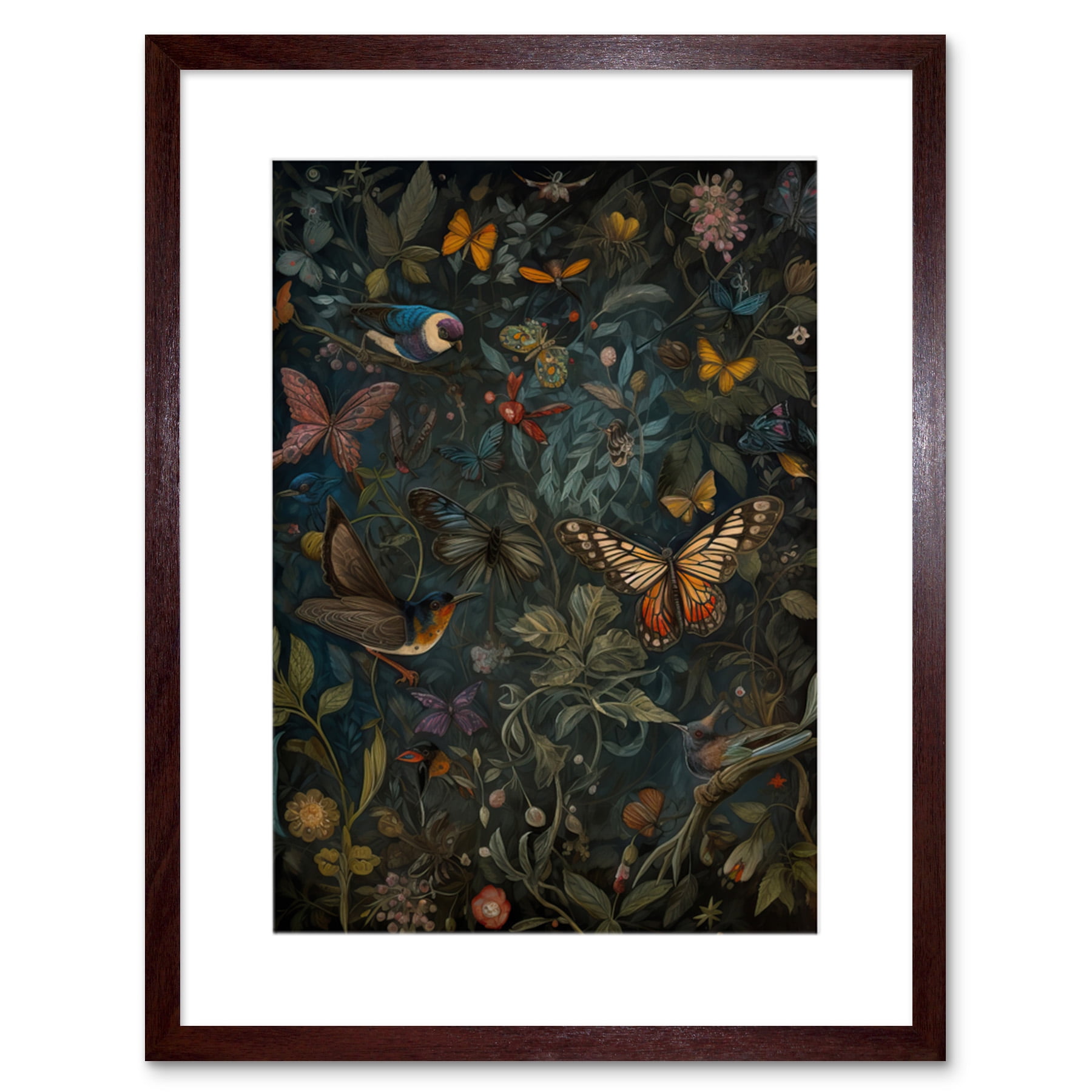 William Morris Style Plants Birds and Butterflies Artwork Framed Wall ...