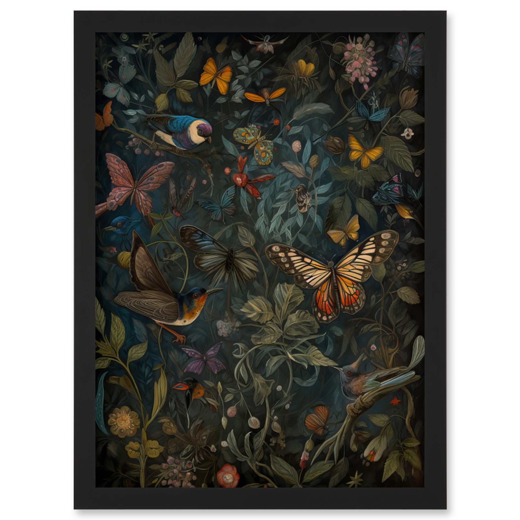 William Morris Style Plants Birds and Butterflies Artwork Framed Wall ...