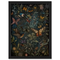 William Morris Style Plants Birds and Butterflies Artwork Framed Wall Art Print A4