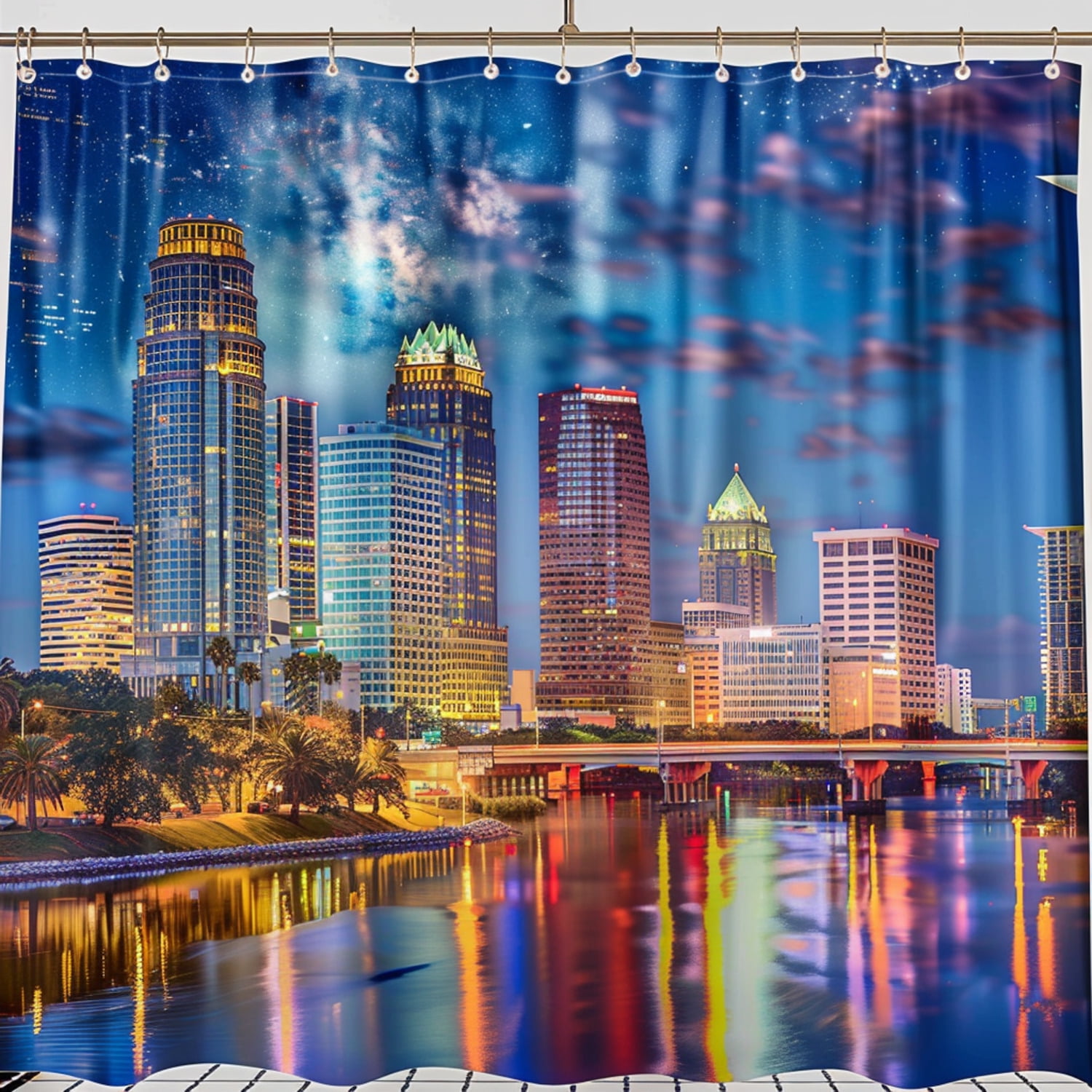 William Morris Style Tampa City Skyline Shower Curtain Set Florida ...