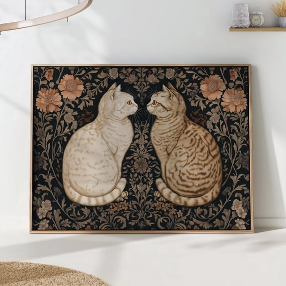 William Morris Style Twin Cats Floral Art