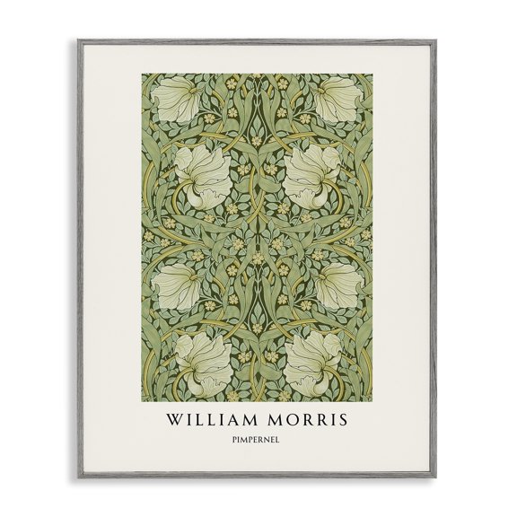 Stupell Industries William Morris Symmetrical Pimpernel Gray Framed Giclee Art, design by Vintage Hustle, 14 x 11