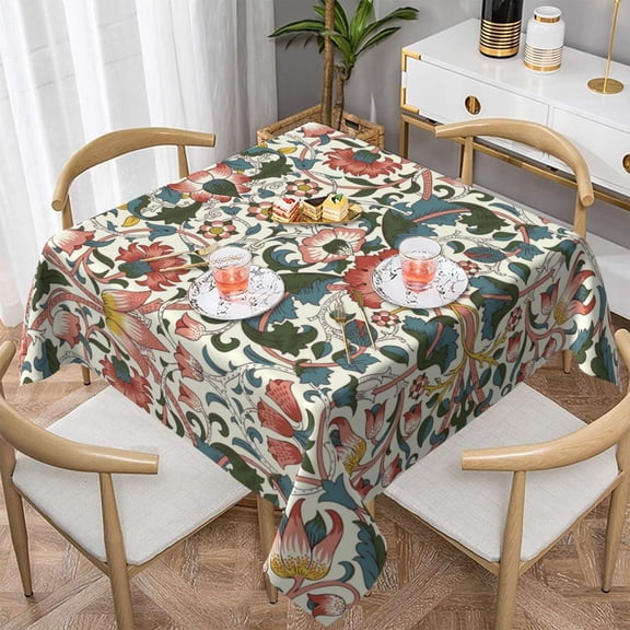 William Morris Tablecloth, Boho Rustic Ethnic Flower Original Design Print Table Cloth for Home Party Dining Room Kitchen Decor,Square 55X55