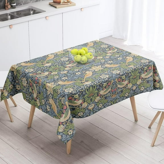 William Morris Tablecloth Original Design Green Table Cloth for Rectangle Tables Wipeable Polyester Fabric Table Cover Kitchen Dinning Decorations Washable, 55"x55" (Strawberry Thief)