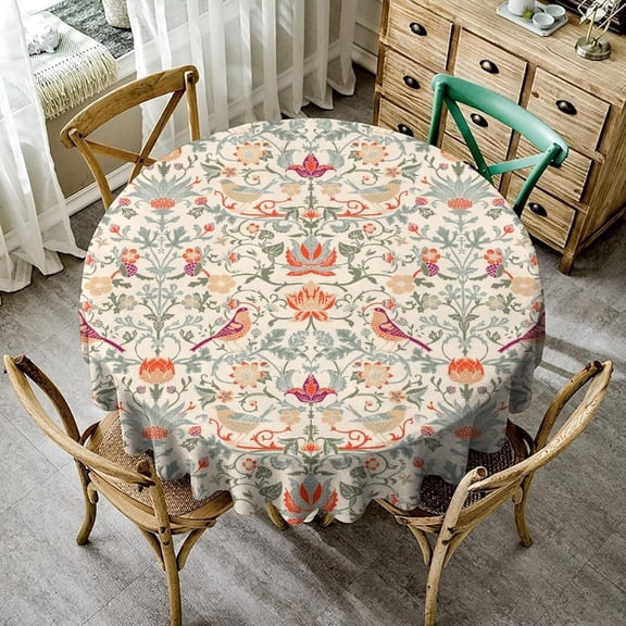 William Morris Tablecloth, Original Design Retro Bird Floral Print Table Cover for Home Picnic Party Dining Room Kitchen Decor, (Beige Strawberry Thief) 60x60inch