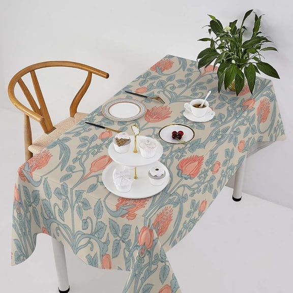 William Morris Tablecloth, Original Design Vintage Nature Floral Rustic Botanical Print Table Cover for Kitchen Dinning Room Party Picnic Decor, (Honeysuckle) 55x55inch