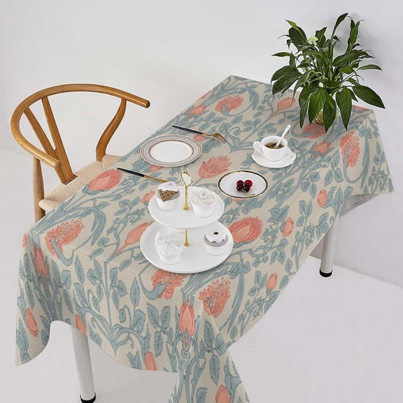 William Morris Tablecloth, Original Design Vintage Nature Floral Rustic Botanical Print Table Cover for Kitchen Dinning Room Party Picnic Decor, (Honeysuckle) 60x102inch