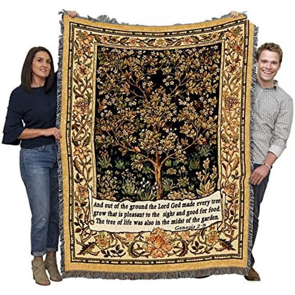 William Morris Tree of Life Scriptures Genesis 2:9 Blanket - Arts & Crafts - Gift Tapestry Throw Woven from Cotton - Made in The USA (72x54)