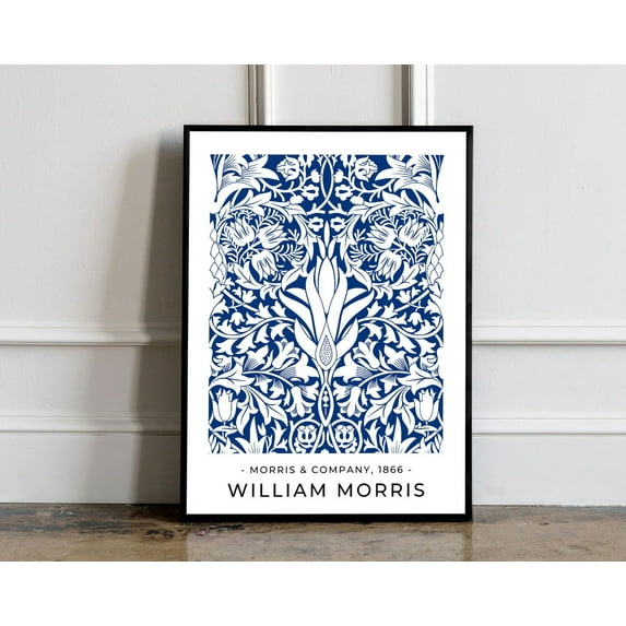 William Morris Tulip Poster, William Morris Tulip Print, William Morris Blue Art, Vintage Poster, Blue Floral Print, Floral Vintage Print, 16x24 UNFRAMED