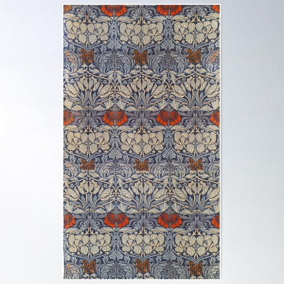 William Morris Tulip & Rose Floral Leaves Vintage Pattern -Victorian Botanical Designs, Poster Wall Art, Modern Wall Decor For Living Room Bedroom, 16x24 UNFRAMED