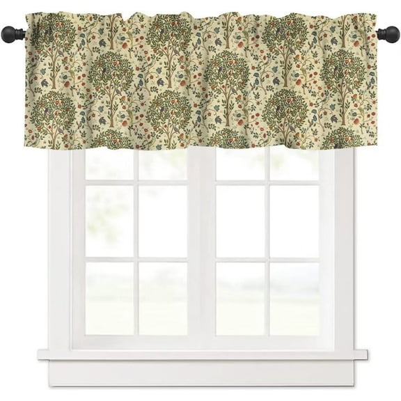 William Morris Vintage Flower Valance Curtain, Beautiful Vintage Boho Floral Tree Plant Birds Pattern Window Treatment Valances for Kitchen Living Room Café Décor 54''x18'', 1 Panel