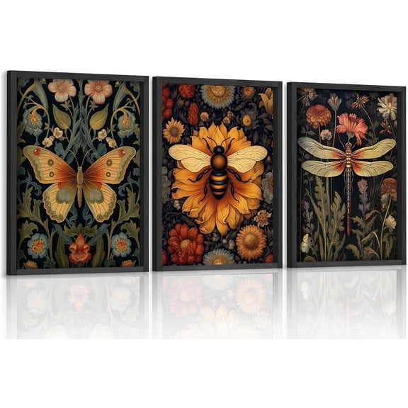 William Morris Wall Art for Home Decor Bee Dragonfly Butterfly Poster Vintage Botanical Animal Wall Decor Canvas Prints for Living Room Decorations 12×16 in*3(Unframed)