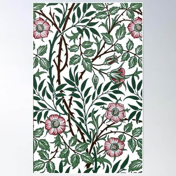 William Morris Wild Rose Wallpaper Poster Wall Art, Modern Wall Decor For Living Room Bedroom, 8x12 UNFRAMED