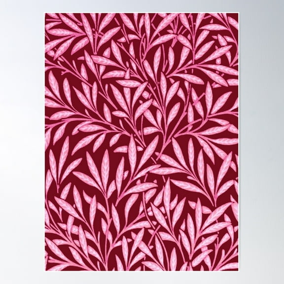 William Morris Willow Pattern, Burgundy & Pink Poster Wall Art, Modern Wall Decor For Living Room Bedroom, 8x12 UNFRAMED