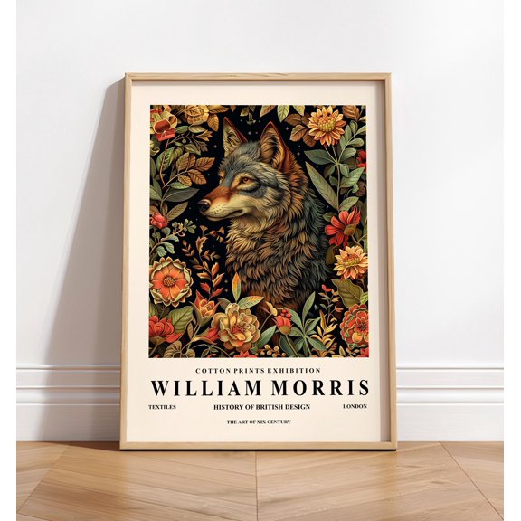 William Morris Wolf Art Print Dark Botanical Cottagecore Decor Home Decor Office Wall Art