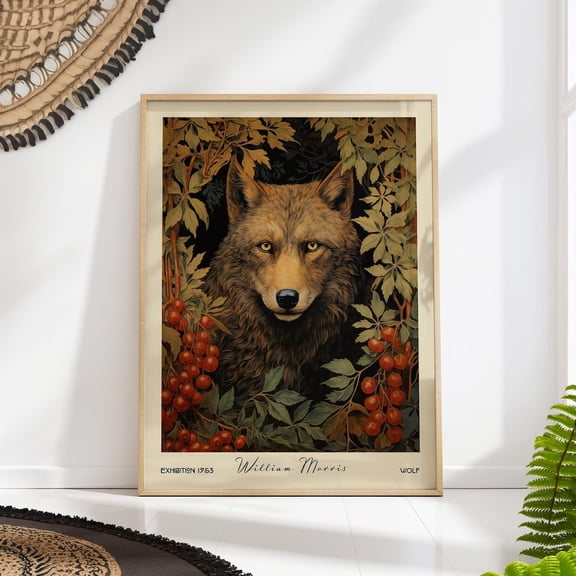 William Morris Wolf Art Print Vintage Botanical Animal Wall Decor, Unframed Poster