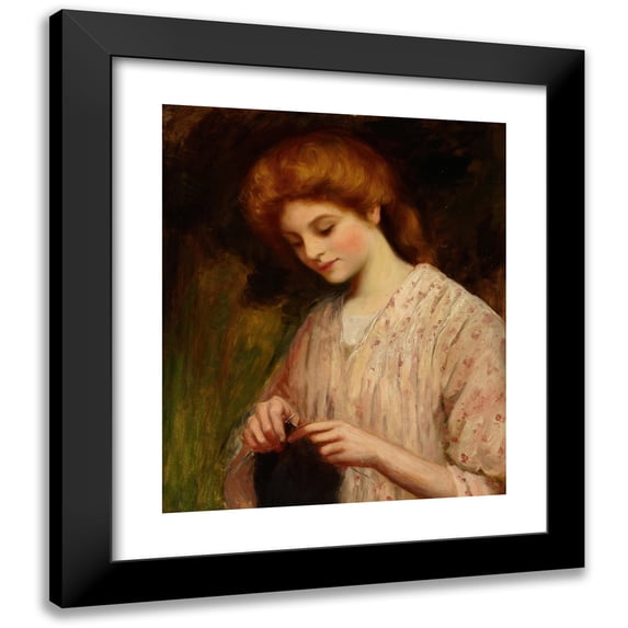 William Oliver 15x17 Black Modern Framed Museum Art Print Titled - Emma Evurne Knitting a Sweater