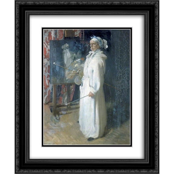 William Orpen 2x Matted 20x24 Black Ornate Framed Art Print 'Portrait of the Artist 1908'
