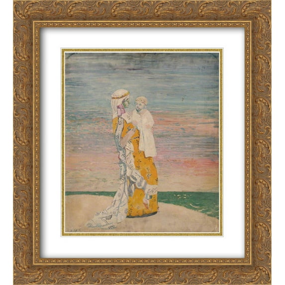 William Orpen 2x Matted 20x24 Gold Ornate Framed Art Print 'Mother and Child on the Beach'