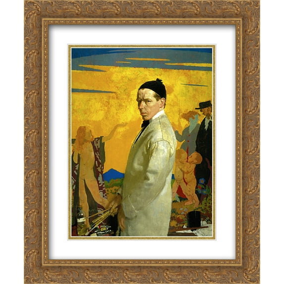 William Orpen 2x Matted 20x24 Gold Ornate Framed Art Print 'Self-Portrait painting Sowing New Seed (1913)'