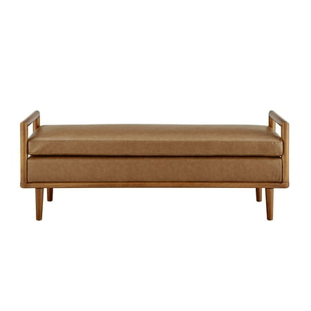 New Pacific Direct William Mid-Century Faux Leather Bench in Vintage Cider Brown