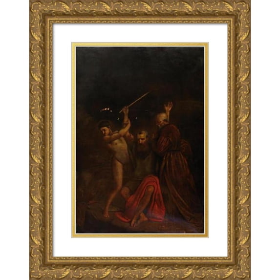 William Page 14x18 Gold Ornate Wood Frame and Double Matted Museum Art Print Titled - Moses, Aaron and Hur on Mount Horeb (1857)