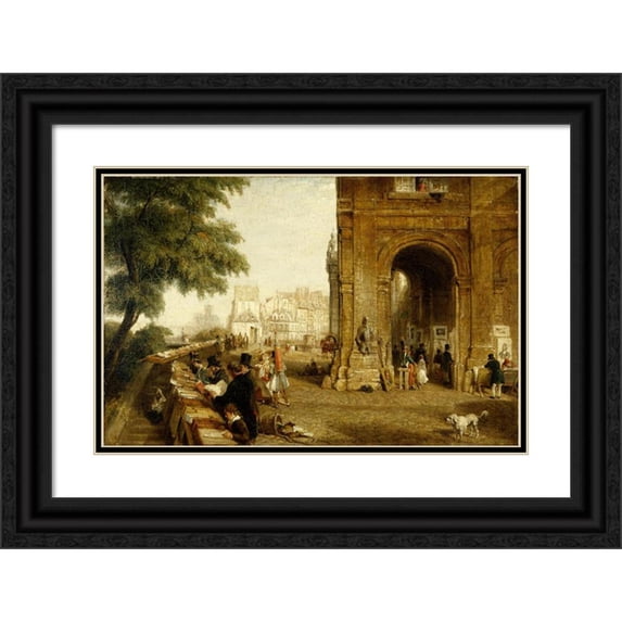 William Parrott 24x17 Black Ornate Framed Double Matted Museum Art Print Titled: The Quai De Conti (1846)