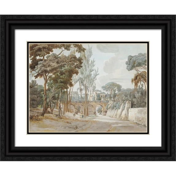 William Pars 18x15 Black Ornate Wood Framed Double Matted Museum Art Print Titled - Ancient Aquaducts Near the Capodichino (C.1780-1782)
