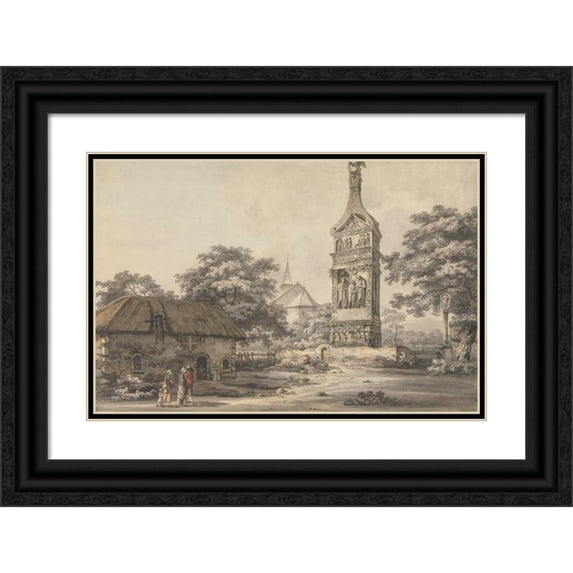 William Pars 24x17 Black Ornate Framed Double Matted Museum Art Print Titled: The Secimini Monument at Elerlere in the Dungy of Luxembourg