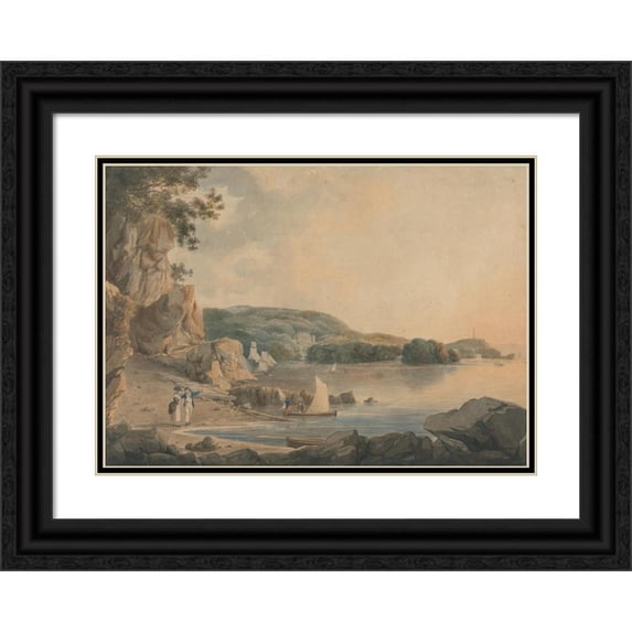 William Payne 14x11 Black Ornate Wood Framed Double Matted Museum Art Print Titled: Britten Ferry, Mount Edgecombe