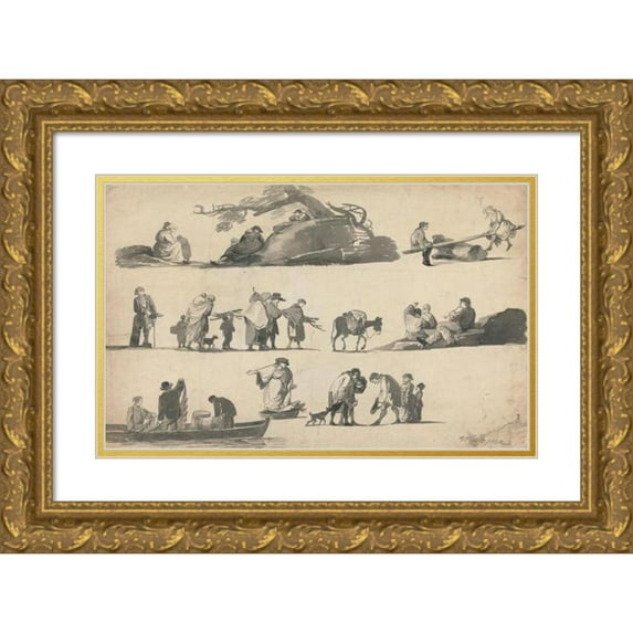 William Payne 24x17 Gold Ornate Framed and Double Matted Museum Art Print Titled - Sheet of Figure Sketches