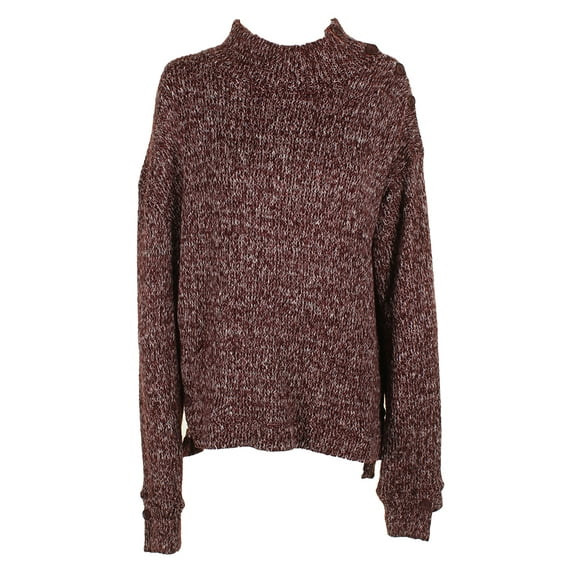William Rast Burgundy Marled Button Detail Mock Neck Sweater XL